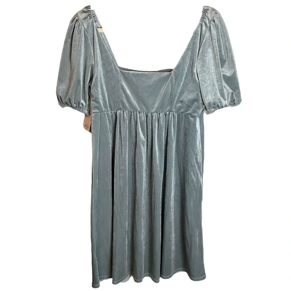 Vylette Winter Solstice Velvet Puff-Sleeve Babydoll Dress NWT Large Aqua - Picture 5 of 13